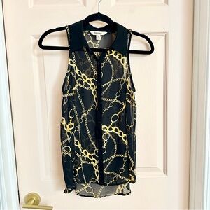 Sheer chain print decree button up tank